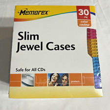 NEW Memorex Slim CD Jewel Cases 30 Pack 5.2mm Assorted Colors Sealed