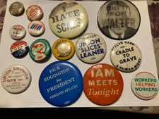 Mixed lot of 15 trade union buttons--Vintage to modern-UAW, IAM, USWA, UTU, etc