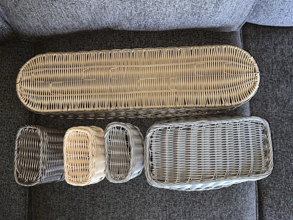 Discontinued Pampered Chef Wicker Serving Caddy - 5 Piece Set - Image 3 of 4