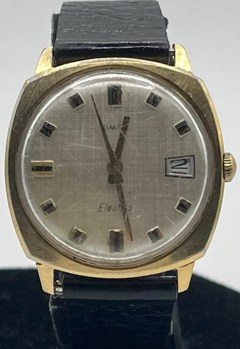 Vintage Timex Electric 1970's Gold Tone Mens Watch Runs Great New Battery H