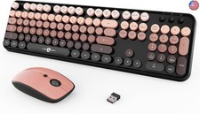 Wireless Keyboard and Mouse Combo, 104 Round Keys Cute Colorful Keyboard and