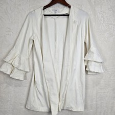 Kensie Womens Cream White Open Front Ruffle Sleeve Longline Blazer Jacket Size M