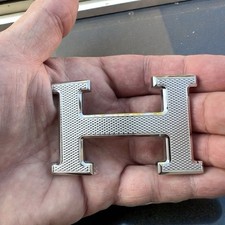 HERMES 38mm Silver Palladium Guilloche H Belt Buckle W/ Dust Bag excellent ,