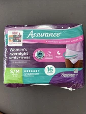 Assurance Women's Incontinence & Postpartum Underwear, S/M, Overnight (16 Count)