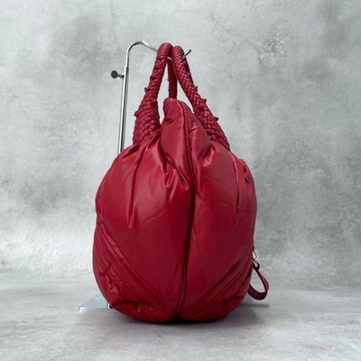 Fendi Moncler Collaboration Spy Bag Red Nylon Handbag Tote Leather