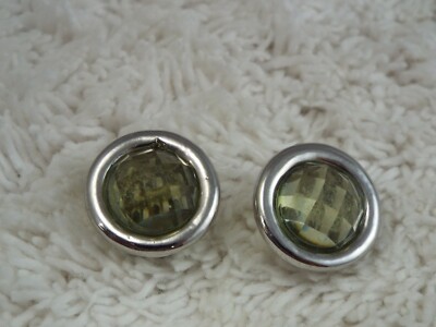 Silvertone Green Acrylic Bead Button Clip-on Earrings (F13)
