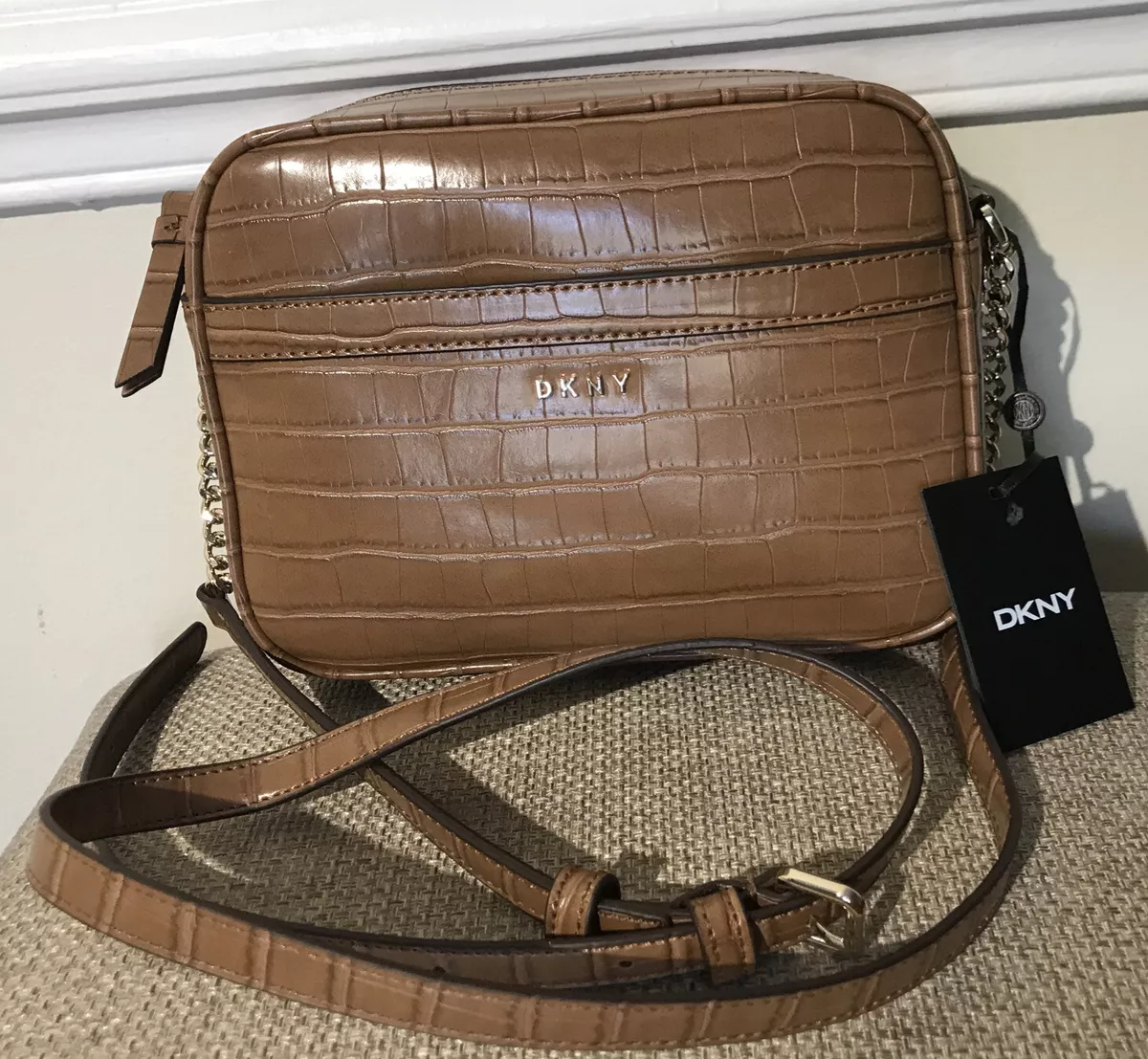 DKNY Posey Camera Bag Caramel Crocodile Design Small Crossbody Shoulder Bag  NWT | eBay