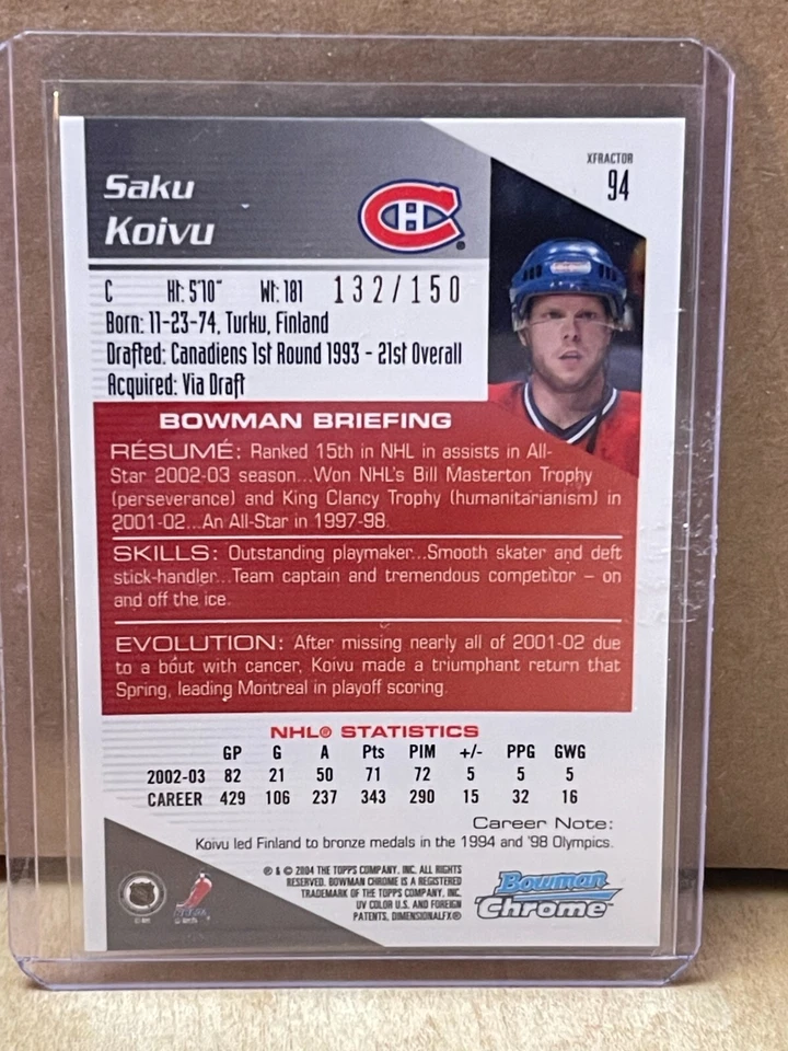 2003-04 Bowman Chrome #94 Saku Koivu Xfactor /150 - Image 2 of 2