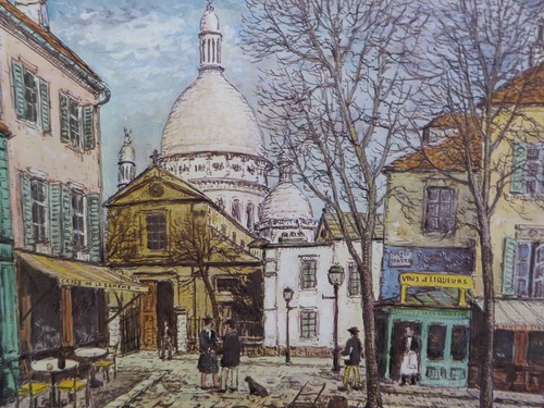 Sacre Coeur vom Place du Tertre Farblithographie von Alois Lecoque - Bild 3 von 5