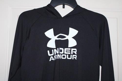 NWT Under Armour Swim Big Logo Boy's XL Hooded Black L/S Top Shirt - Picture 2 of 3