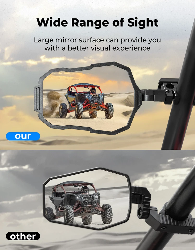 Espejos retrovisores laterales UTV de aluminio para Polaris RZR XP 570 800 900 1000 doble Foto 2 de 4