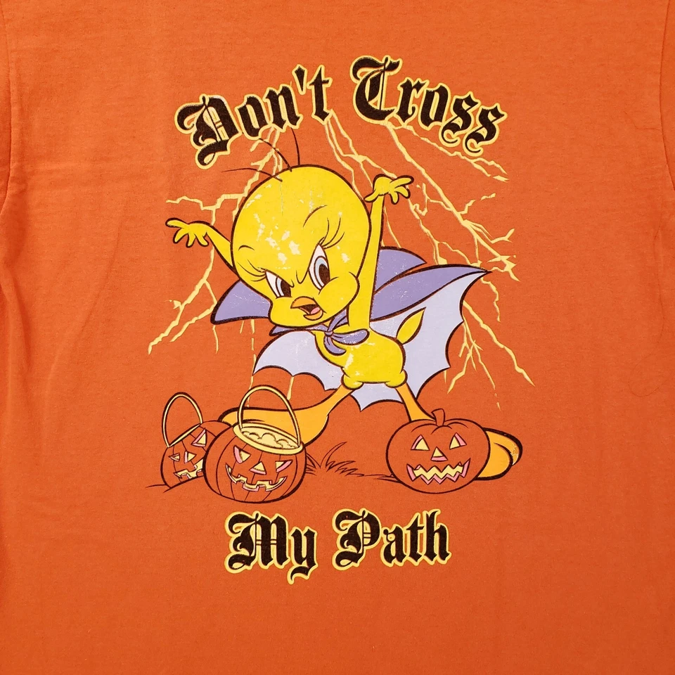Camiseta DE COLECCIÓN Looney Tunes Para Hombre Mediana Naranja No se Cruce en Mi Camino Piolín Pájaro Foto 3 de 4