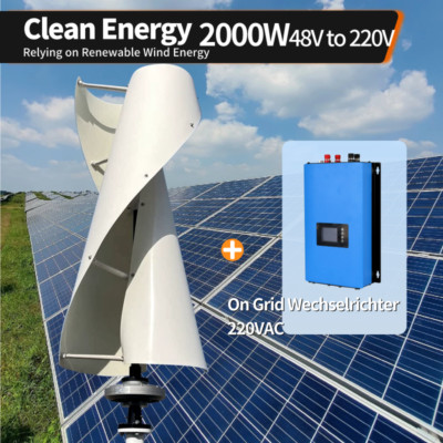 2000W 48V Vertikal Windkraftanlagen Windgenerator+ 220VAC On Grid Wechselrichter