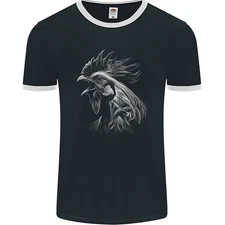 A Monochrome Rooster Farmer Farming Mens Ringer T-Shirt FotL