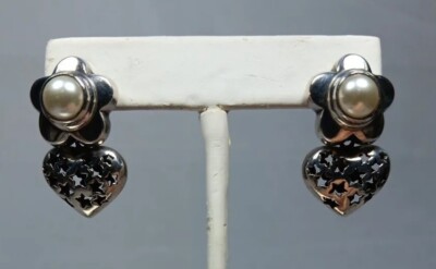 Brighton (?) Sterling Silber Perle Sterne Blumen Herzen Charm Ohrstecker