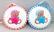 Baby Girl Silver Crib Medallion With Ringtone Bear Sky Pink