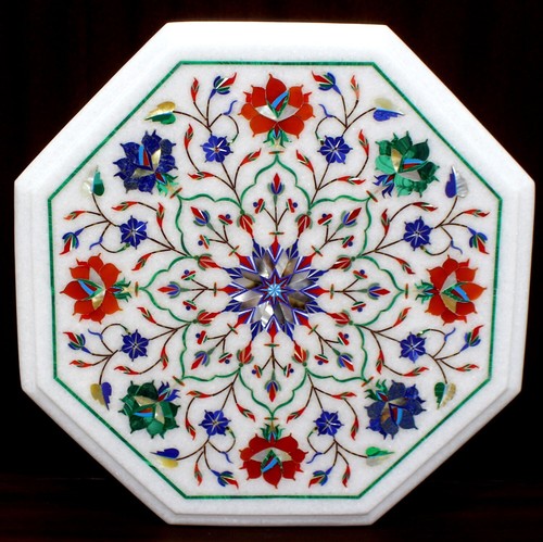 Tavolo in marmo 12" fatto a mano intarsiato con pietra semi=preziosa per arredamento casa - Foto 1 di 4