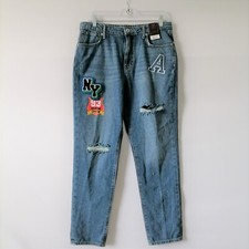 No Boundaries Womens Blue Ripped High Rise Denim Straight Jeans Size 13