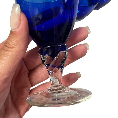 Vintage Cobalt Blue Apéritif Coupe Glasses Hand Blown Twisted Stem Liqueur Cups - Picture 2 of 15