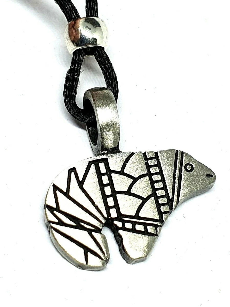 Zuni Bear Pendant Necklace Fetish Totem Pewter Native American