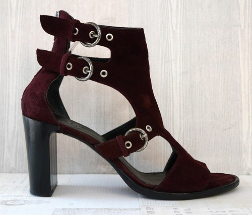 RAG & BONE 39 Genoa Burgundy Suede Block Heel Sandals 8.5 - Picture 3 of 4