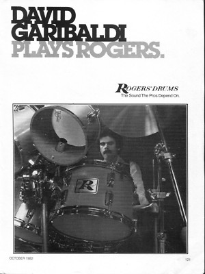 1982 Print Ad of Rogers Drum Kit w David Garibaldi