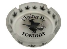 Flying Hi Tonight Frosted White Glass Ashtray with Witch Design - 4.25" Diameter