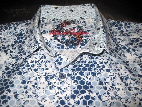 ROBERT GRAHAM Men's Short Sleeve Blue Cotton Sport Shirt Size Large Excellent - Picture 4 of 8