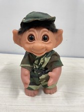 Vintage 9"Thomas Dam 1977 Troll Black Hair Military Pointed ears Made In Denmark