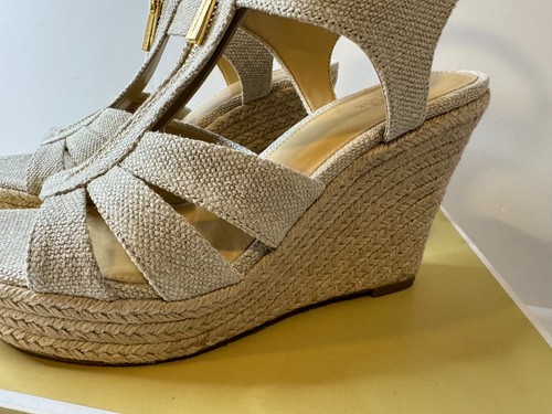 Women's MICHAEL KORS Berkley Wedge Canvas Shoe Cream Canvas Sz 9M New - Picture 5 of 14