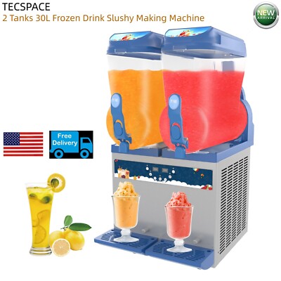 TECSPACE New Commercial 110V 1000W 2 Tank 30L Frozen Drink Slushy Making Machine