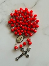 Red Crystal Glass Beads Holy Rosary For Catholic Prayer gift / church