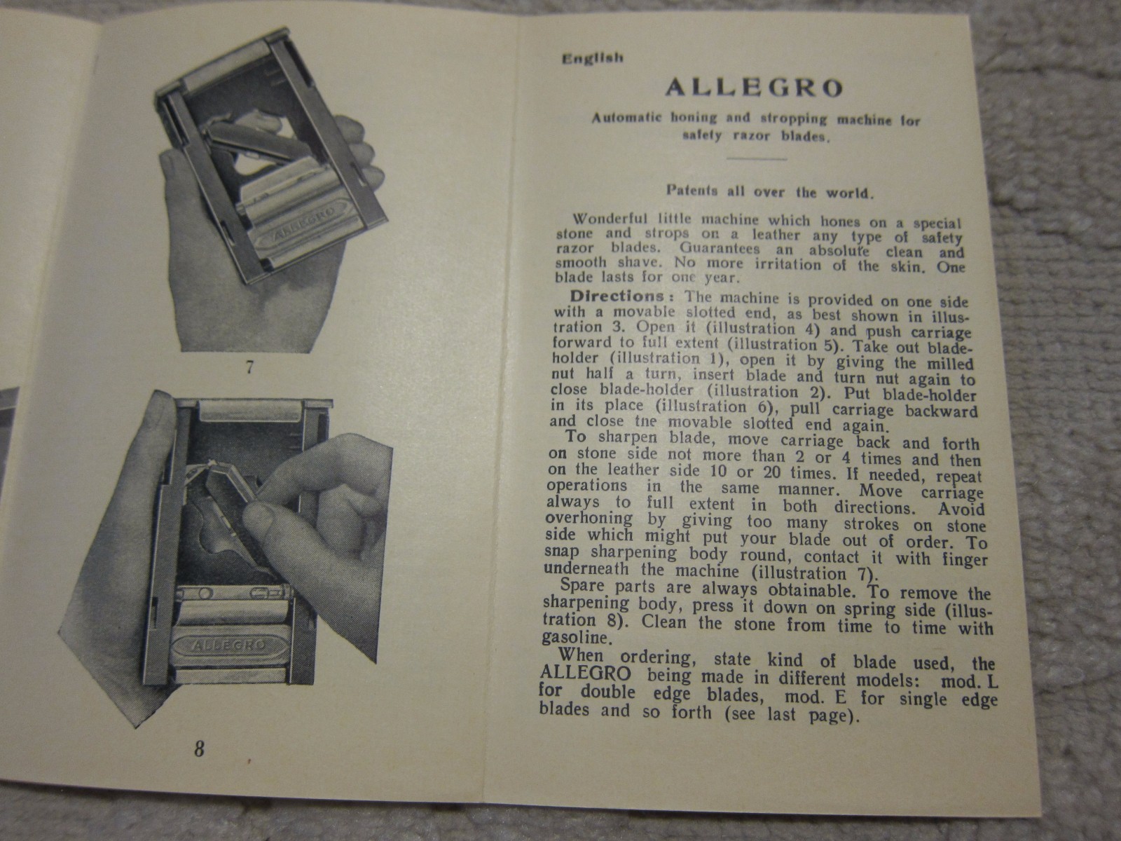 Vtg Allegro Model L Honing & Stropping Machine safety razor blades