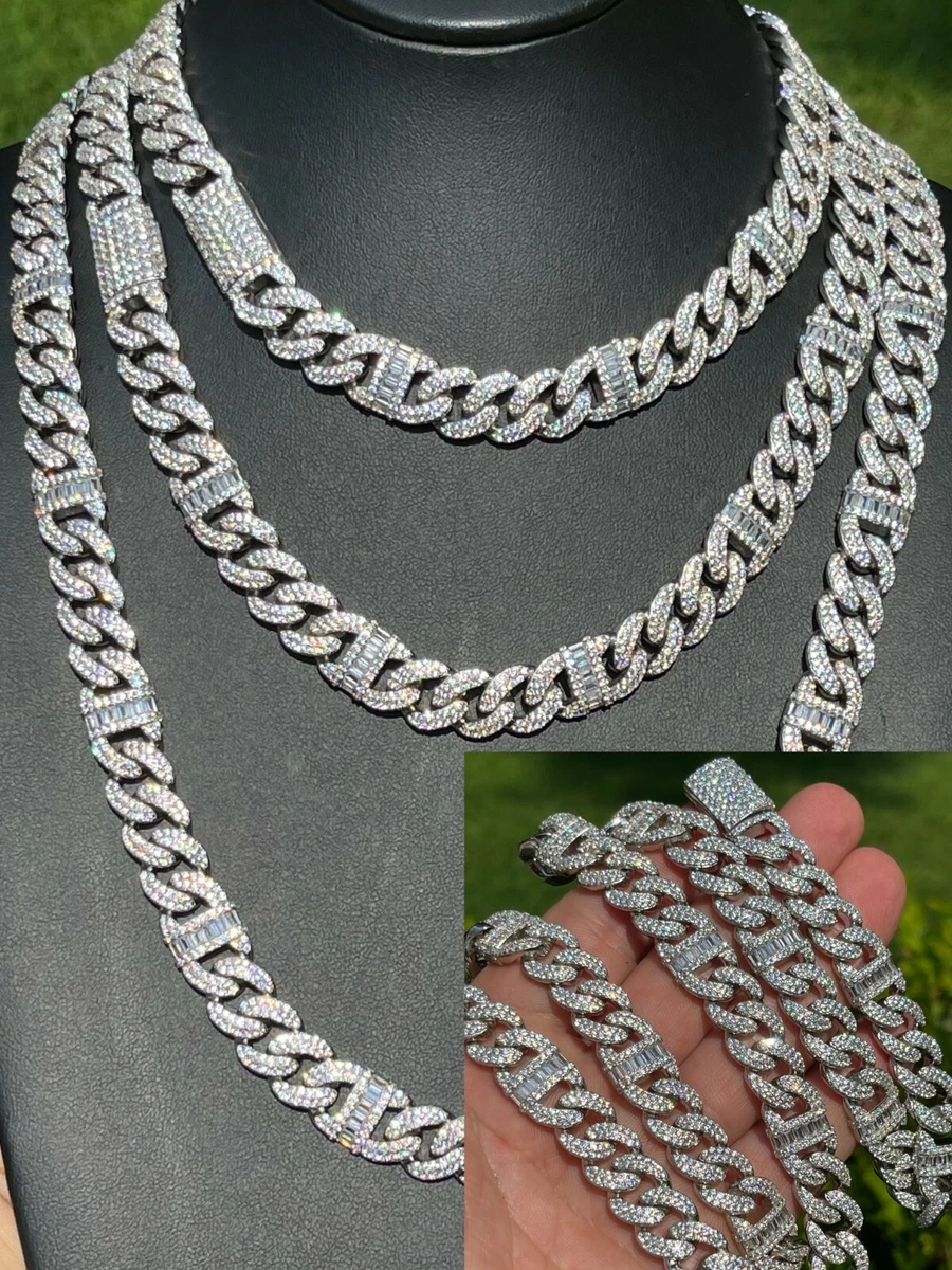 Solid 925 Silver Mens Figarucci Gucci Link Cuban Chain Iced