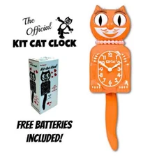 FESTIVAL ORANGE LADY KIT CAT CLOCK 15.5" Kit-Cat Klock NEW Free Battery USA MADE