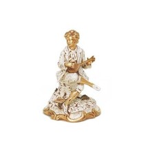 STATUA PIERINO CON MANDOLINO IN CERAMICA FOGLIA ORO AVORIO SOPRAMMOBILE SCULTURA