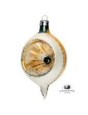 Vtg Poland Multicolor Teardrop Indent w/ Mica Glass Christmas Ornament