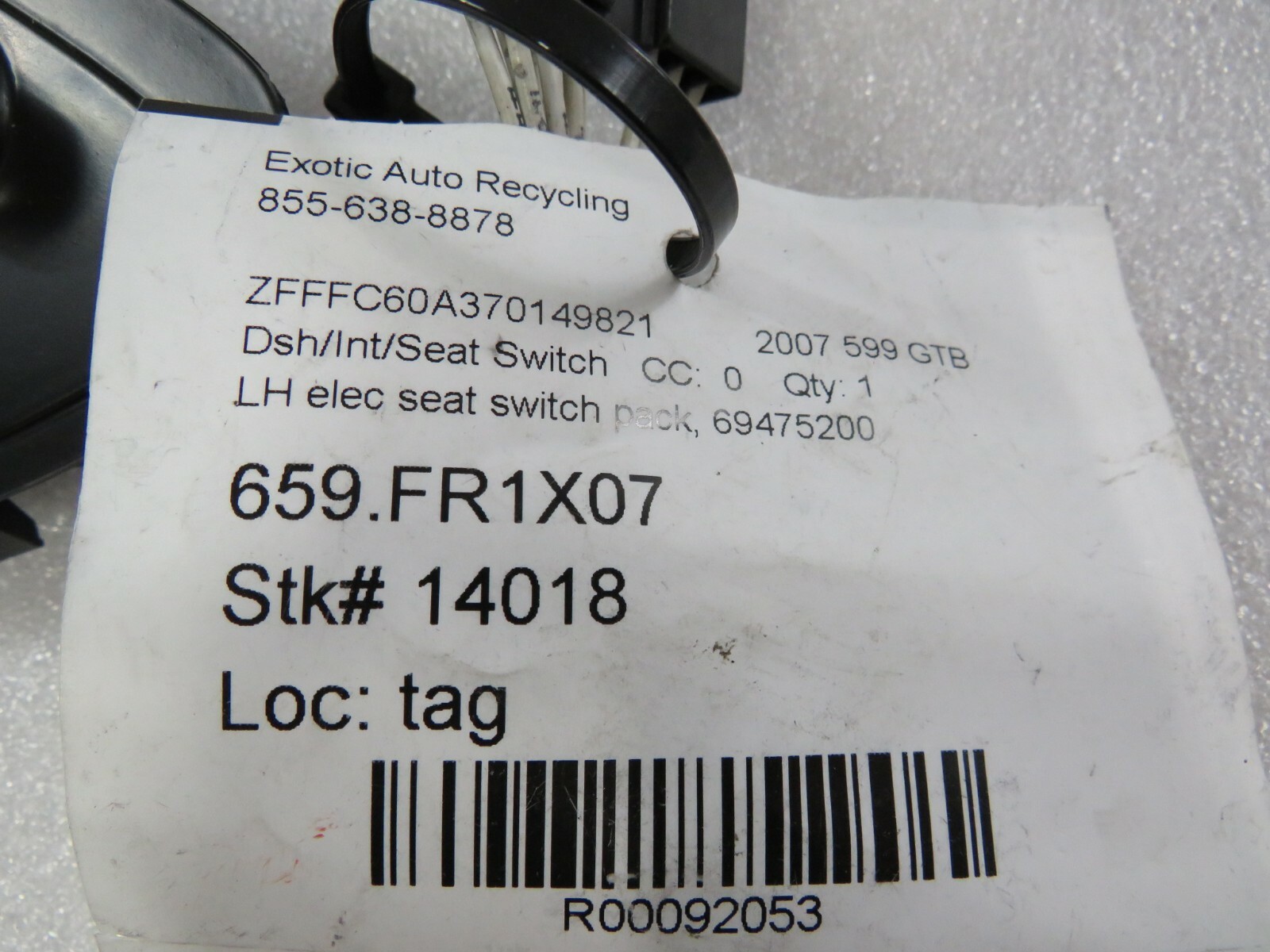 Ferrari 599 GTB, LH, Left Seat Control Switches, Used, P/N 69475200