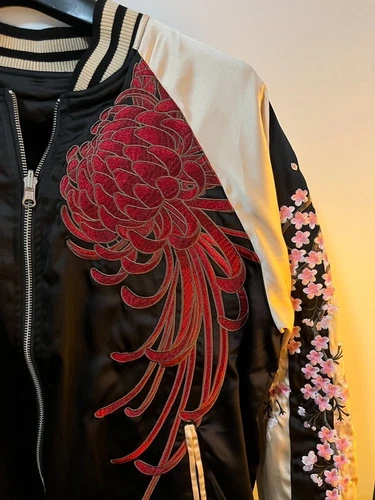 Herren Sukajan Wende Souvenir Jacke japanisches Muster Stickerei Kirin Sakura - Bild 7 von 47