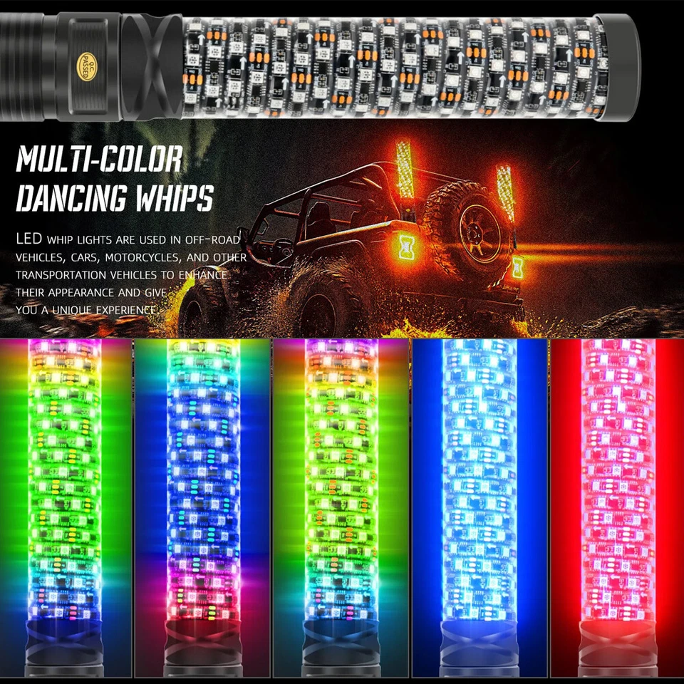 2X 1FT Espiral LED Antena RGB Luces Látigo Para Kawasaki Mule 2500 2510 2520 3000 Foto 2 de 4