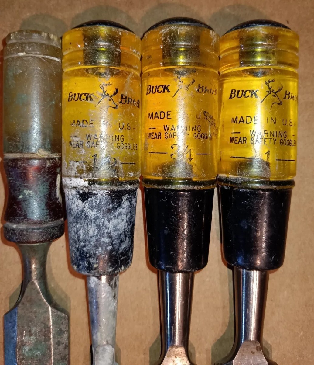 ちっちざるページ 4 PC VINTAGE BUCK BROS. YELLOW Clear Red Handle WOOD CHISEL Lot 1