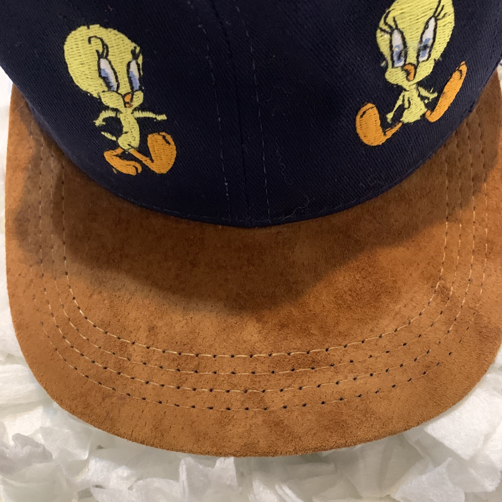 Vtg 1991 Tweety Bird Snapback Hat with Suede Rim by Warner Bros
