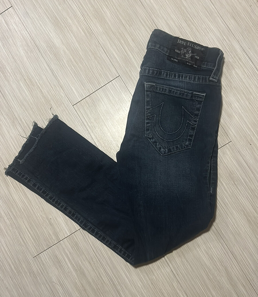 True Religion Geno Men's Relaxed Slim Distressed Blue Dark Denim