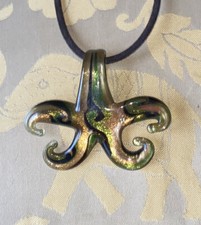 Beautiful Art Glass Star Starfish Pendant Necklace on Black Velvet Cord 16-18  