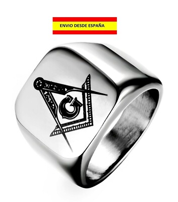 OAKKY Uomo Acciaio Inossidabile Massonica Massone Anello Con Ryan Pietre Cristallo Biker Simbolo Membro Banda, Argento Misura 14 - Foto 6