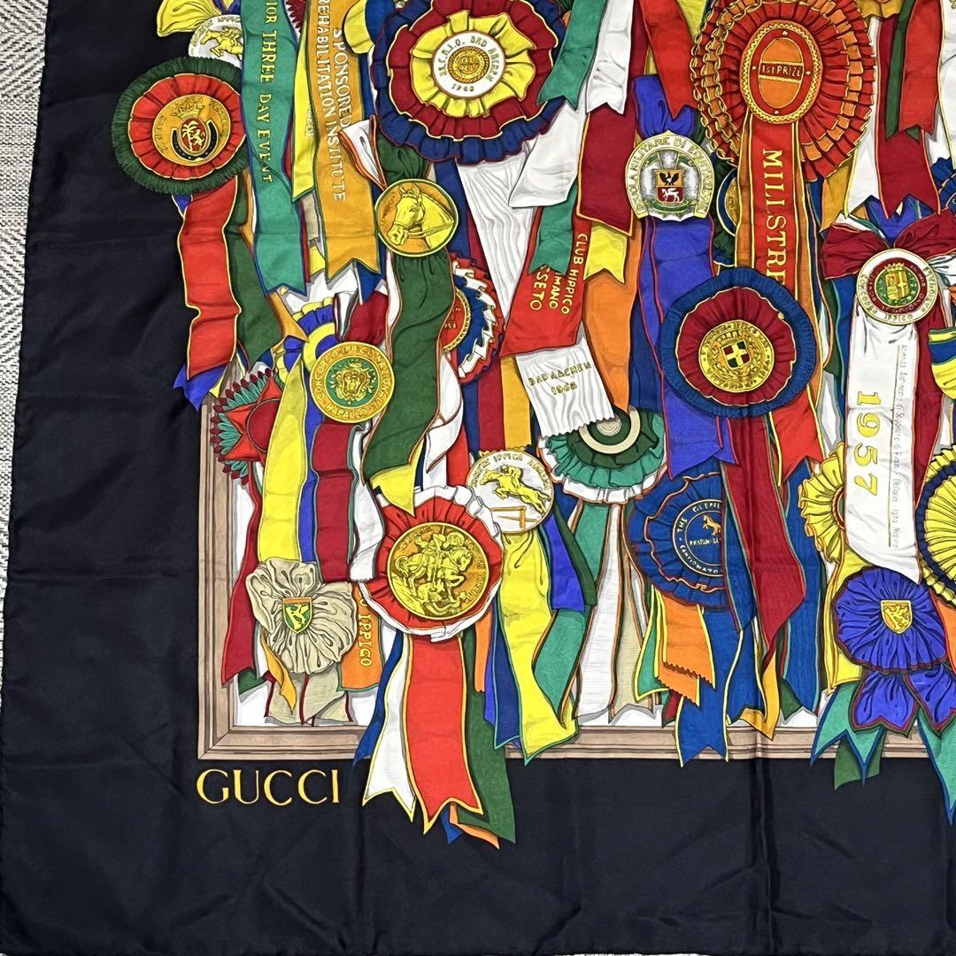 Gucci large scarf Silk square GUCCI Scarf 86cm 33″ medal black eBay