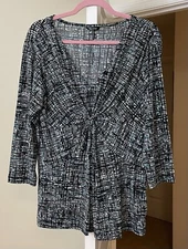 Daisy Fuentes Top Artsy Blue Geometric Twist Neck Bohemian Women's XL