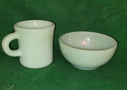 Vintage FIRE KING JADEITE Restaurant Ware Coffee Mug and 5" Bowl. Set of 2