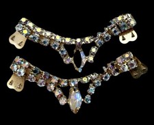 Vintage Aurora Borealis Shoe Clips 3 Marquis Stones Prong Set