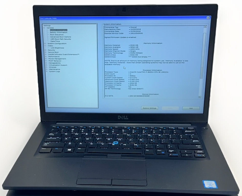 Dell Intel Core i7 8th Gen. PC Laptops & Netbooks 256 GB SSD